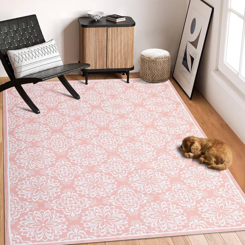 Garvee 5x7 Area Rugs Living Room Rugs Large Machine Washable Rug for Bedroom Non Slip Modern Rug Soft Faux Wool Floral Rug Vi...