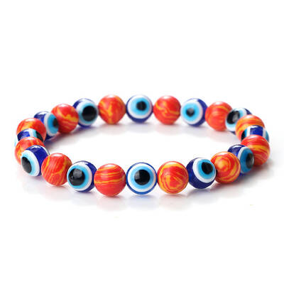 Synthetic Malachite & Evil Eye Round Beaded Stretch Bracelets for Men