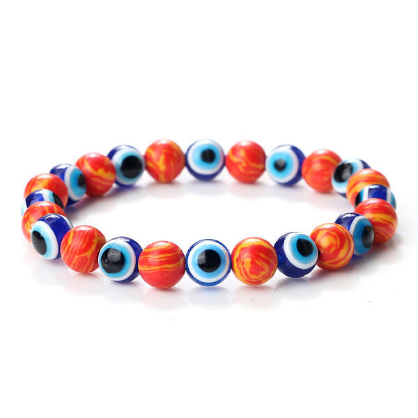 Synthetic Malachite & Evil Eye Round Beaded Stretch Bracelets for Men