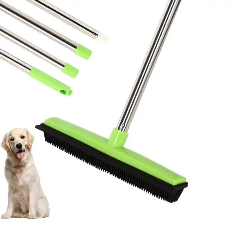 Long Handle Rubber Broom with Shaver, Pet Hair Removal Broom, Pet Hair Remover for Carpet, Floor, Window, Cleaning Tool, Dog ...