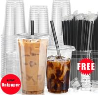 [50 Sets]32oz-10oz Clear Plastic Cups With Lids and Straws, Disposable Cups With Lids for Iced Coffee, Smoothie, Milkshake an...