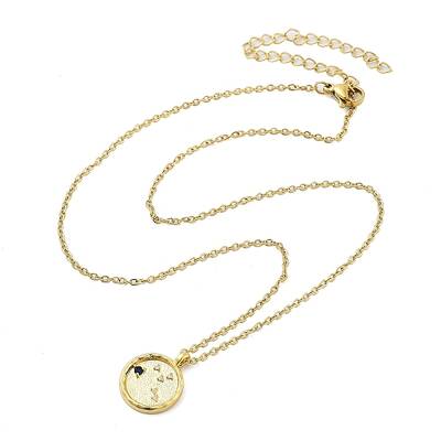 304 Stainless Steel Cubic Zirconia Constellation Flat Round Pendants