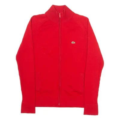 LACOSTE Womens Jumper Red High Neck Tight Knit UK 10