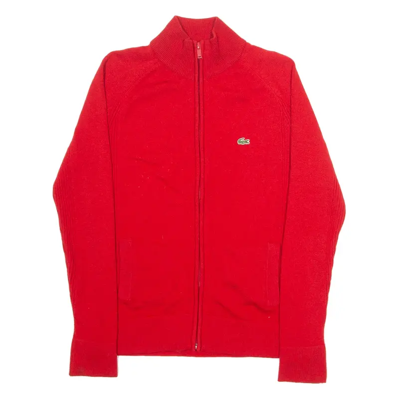 LACOSTE Womens Jumper Red High Neck Tight Knit UK 10