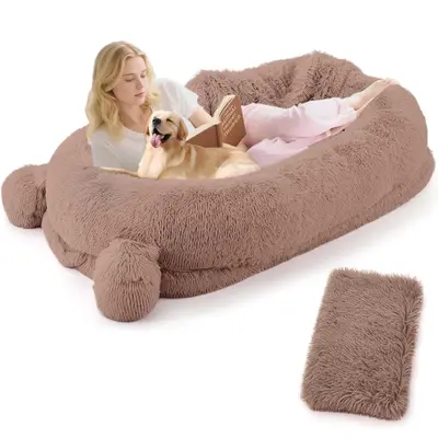 Garvee Human Dog Bed, 71 in x45 in x12 in Large Dog Bed with Blanket, Storage Pockets, Portable Handle, Removable Cover, Huma...