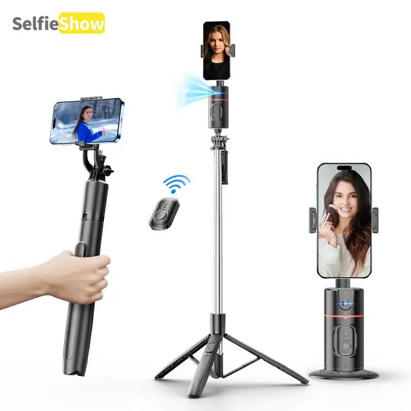 Auto face tracking phone holder, 64'' tripod, 360° rotation smart face tracking phone shooting holder, no app, gesture contr...