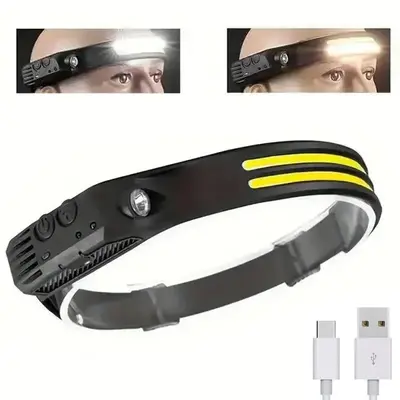 Rechargeable LED Headlamp, 230° Wide Beam Head Lamp LED with Motion-Sensor, Waterproof Head Light Flashlight for Hiking, Run...