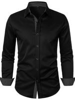 Men's Matching Solid Button Front Long Sleeve Shirt, Streetwear, Regular Fit Casual Collared Top for All Seasons, Classic Men...
