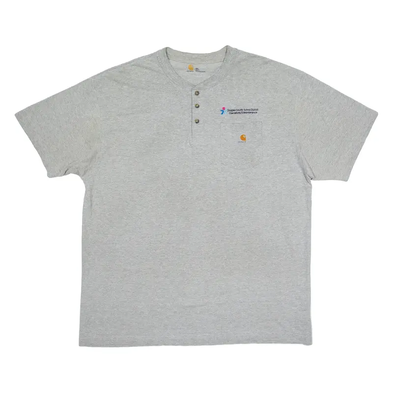 CARHARTT Mens T-Shirt Grey Button Neck 2XL
