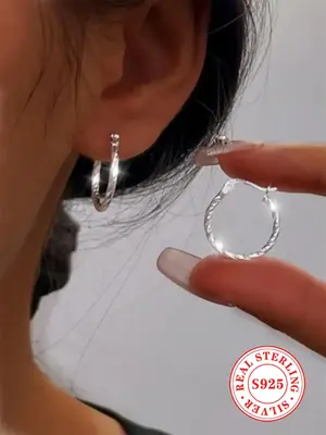 925 Sterling Silver Simple Twist Design Hoop Earrings, Fashion Jewelry for Party, Daily Clothing Decor, Trendy All-match & Ex...