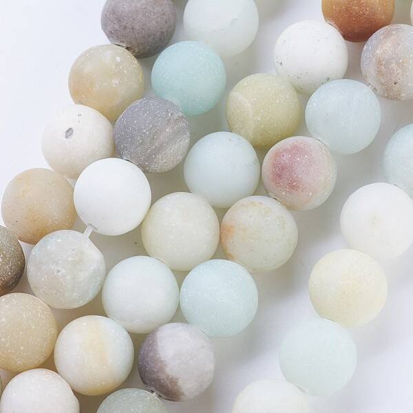 Frosted Natural Flower Amazonite Round Bead Strands