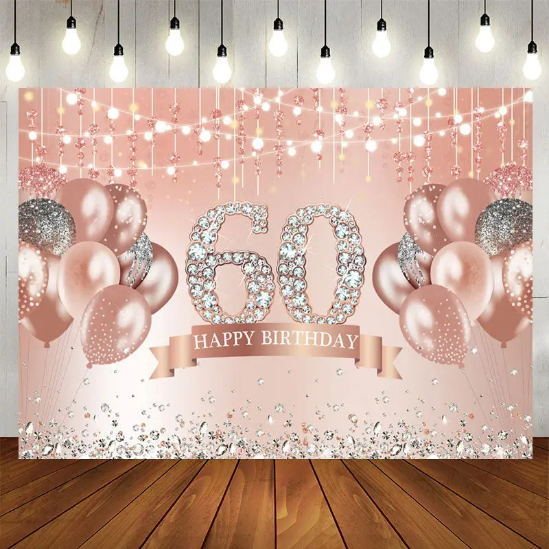 Aperturee 60th Birthday Pink Balloon Diamonds Backdrop