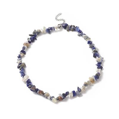 Natural Sodalite Chip Beaded Necklaces with 304 Stainless Steel Lobster Claw Clasp & Chain Extender