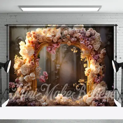 Retro Palace Floral Arch Door Bokeh Flower Backdrop - Aperturee