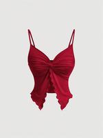 Women's Solid Color Twist Front Cami Top, Casual Adjustable Spaghetti Strap Top for Summer, Women's Clothing for Daily Wear, ...