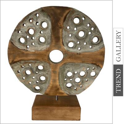 Abstract Round Wood Sculpture Hand Carved Modern Sculpture Creative Table Figurine Desktop Art | HERCULES SHIELD 16.5"x1...
