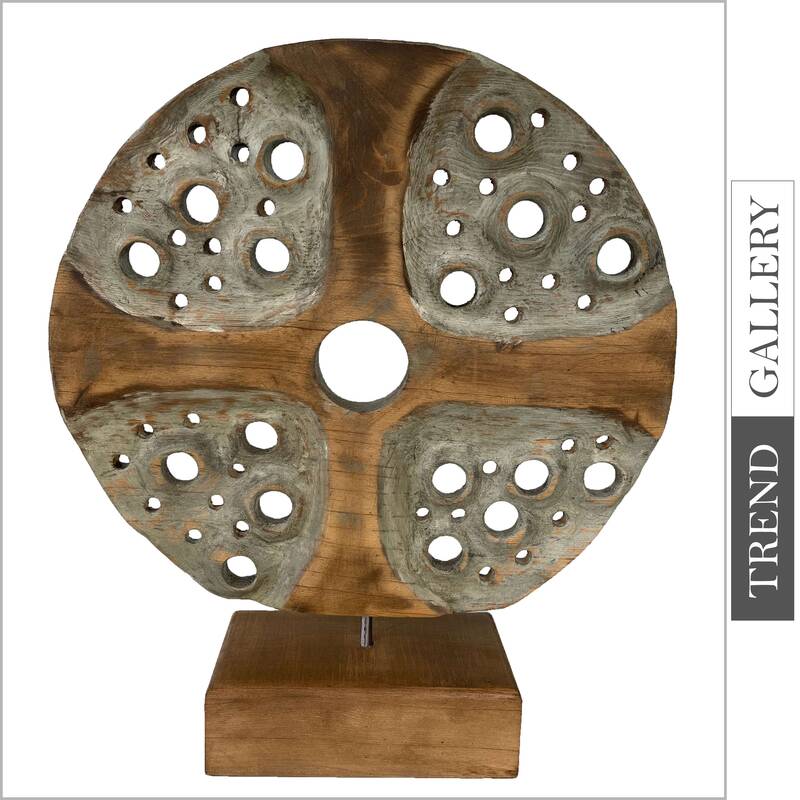 Abstract Round Wood Sculpture Hand Carved Modern Sculpture Creative Table Figurine Desktop Art | HERCULES SHIELD 16.5"x1...