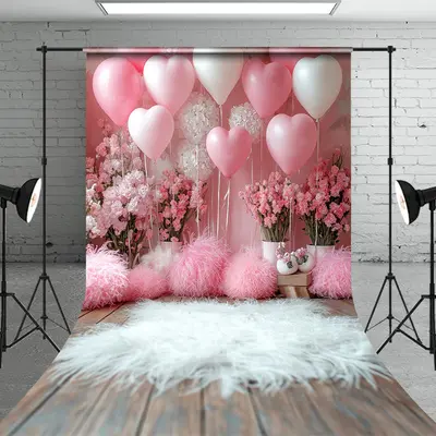 Aperturee Pink White Balloons Floral Valentines Day Backdrop | Valentine'S Day Backdrops | Valentine Photo Backdrop | Happy V...