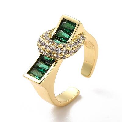 Cubic Zirconia Rectangle with Moon Open Cuff Ring