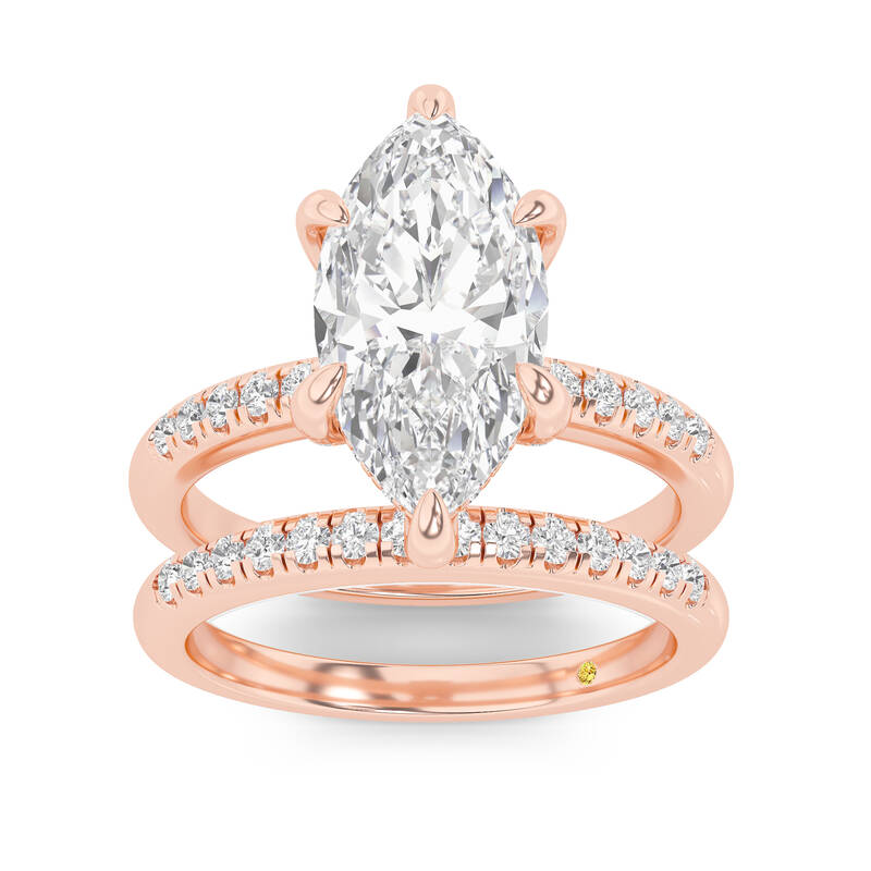 Aurelia Lab Grown Marquise Diamond Engagement Ring with the BonBon Quarter Coverage Wedding Band | 18K Rose Gold 3 1/2 ct. tw...