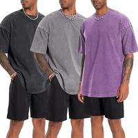 Holafish Cotton T-Shirts Oversized Men's Acid Washed Tshirt Half Short Sleeves Casual Loose Fit Streetwear Tops,Men's Retro S...