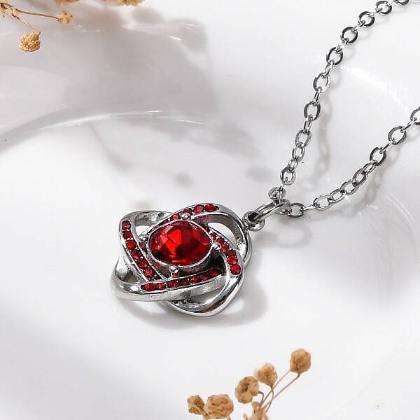 304 Stainless Steel Hyacinth Rhinestone Criss-cross Pendant Cable Chain Necklaces for Women