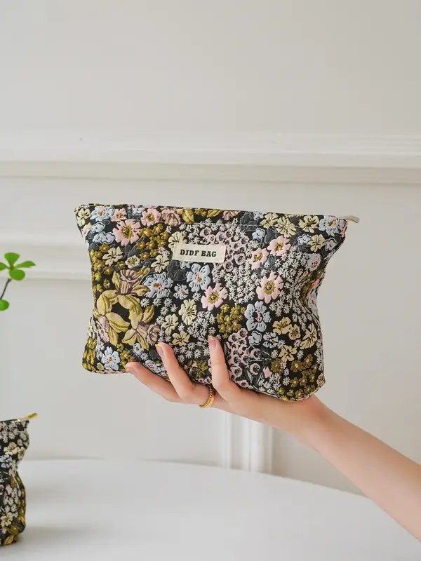Floral Pattern Makeup Bag, Portable Cosmetic Storage Bag, Zipper Makeup Organizer Pouch, Versatile Storage Bag for Travel, Of...