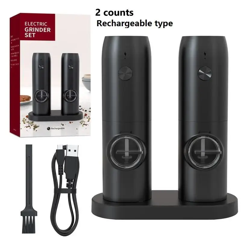 Rechargeable Electric Salt and Pepper Mill Set, Automatic Salt and Pepper Mill with LED Light, One Handed Operation Salt Mil...