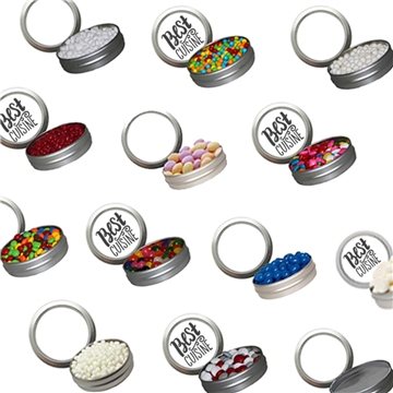 100 Promotional Candy Window Tin Short Round