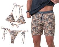 Couple Burlebo Bikini and Short Set, Athletic Short - Pintail Camo - Grey Liner Men Shorts, Women Bikini Set, Burlebo Everyda...