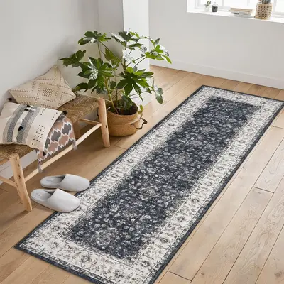 Garvee Vintage Boho Runner Rugs Black & Grey 2'x8' Washable Non-Slip Soft Pastel Carpet for Living Room Bedroom Dining Room N...