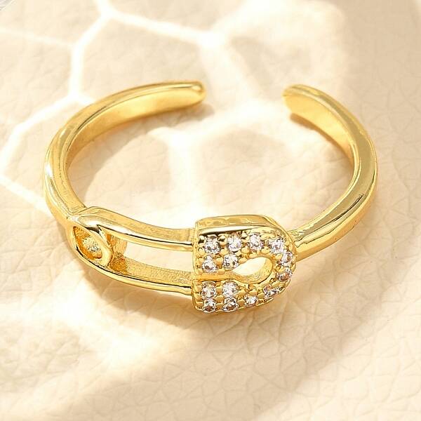 Rack Plating Brass Micro Pave Clear Cubic Zirconia Cuff Finger Rings for Women