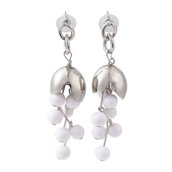 Plastic Beaded Flower Dangle Stud Earrings
