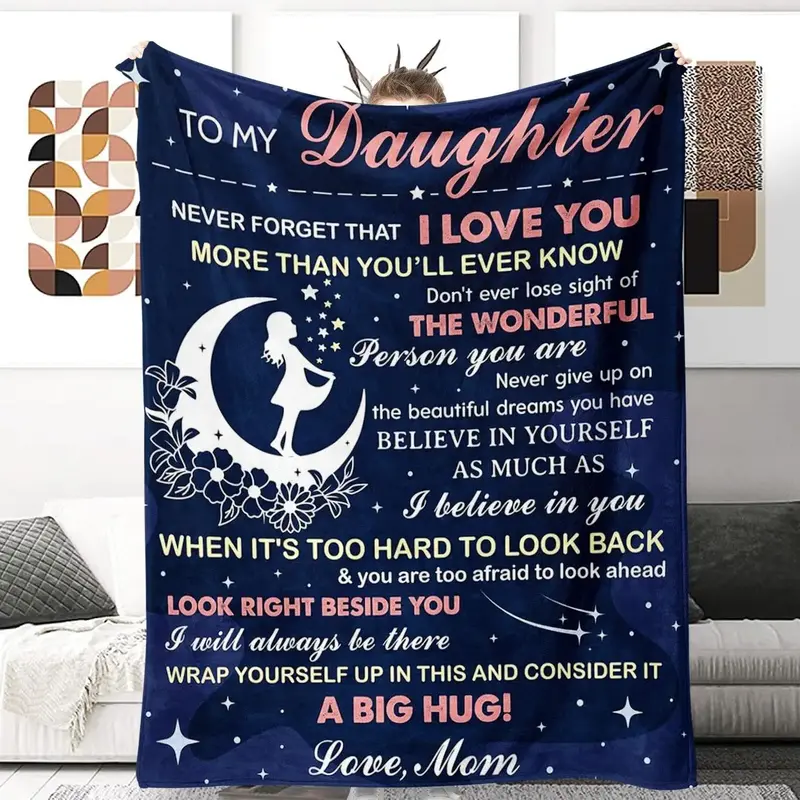 To My Daughter Themed Blanket,  1 Count Soft Air-conditioned Room Throw, Warm Nap Blanket for Home & Office