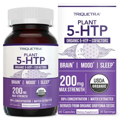 Plant 5-HTP 200 mg, 99% 5HTP Plus Cofactor Vitamin B6 & Lion’s Mane | Water Extracted from Organic Griffonia Seeds | Suppor...