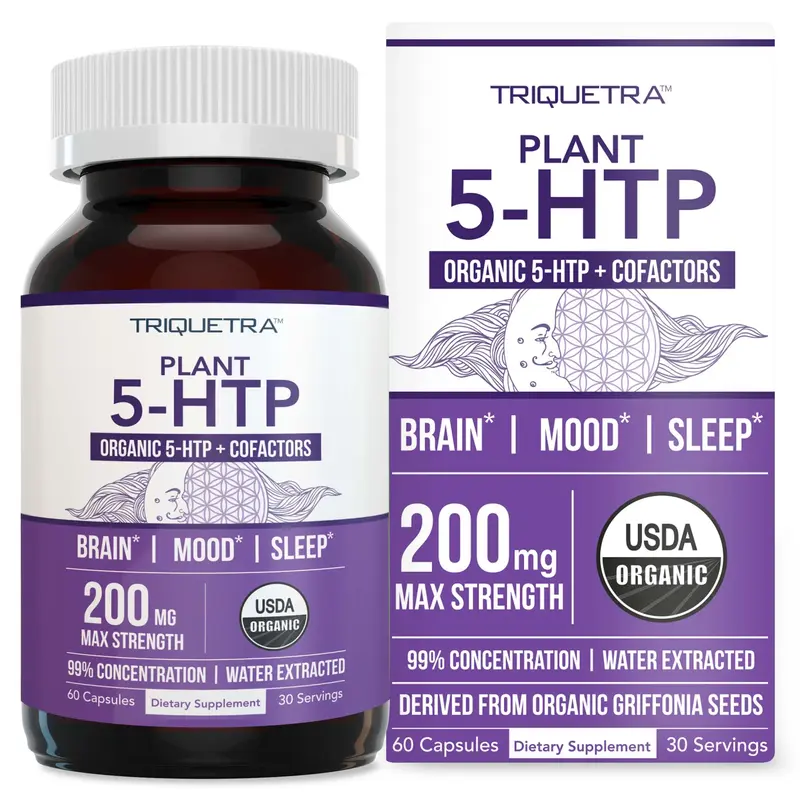 Plant 5-HTP 200 mg, 99% 5HTP Plus Cofactor Vitamin B6 & Lion’s Mane | Water Extracted from Organic Griffonia Seeds | Suppor...