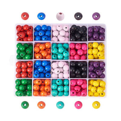 about 400 pcs 10 Mixed Color Dyed Wood Beads Round 14mm Wooden Beads for Jewelry Making