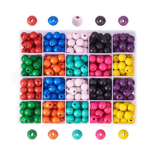 about 400 pcs 10 Mixed Color Dyed Wood Beads Round 14mm Wooden Beads for Jewelry Making