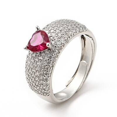 Cerise Cubic Zirconia Heart Adjustable Ring
