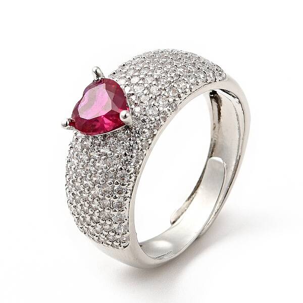 Cerise Cubic Zirconia Heart Adjustable Ring