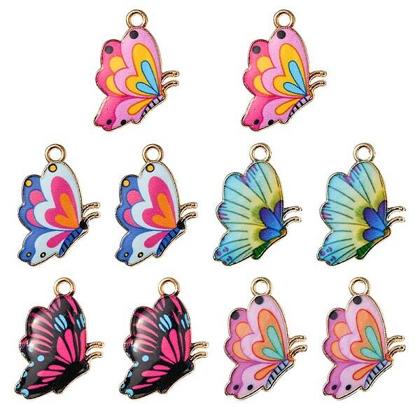 10Pcs 5 Colors Printed Alloy Pendants