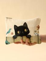 Cartoon Cat Pattern Corduroy Makeup Bag, Cosmetic Pouch, Lightweight Zipper Makeup Bag, Vanity Case, Compact Multifunctional ...