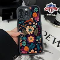 Retro Flower Creative Pattern Case for iPhone 16 15 14 Pro Max 13 12 11 XR XS Plus E Shockproof Full Camera Protection Durabl...