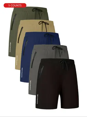 Men's Letter Print Drawstring Waist Shorts, Shorts for Men, Men's Street Wear Shorts, Regular Fit Casual Zipper Straight Le...