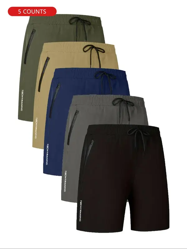 Men's Letter Print Drawstring Waist Shorts, Shorts for Men, Men's Street Wear Shorts, Regular Fit Casual Zipper Straight Le...