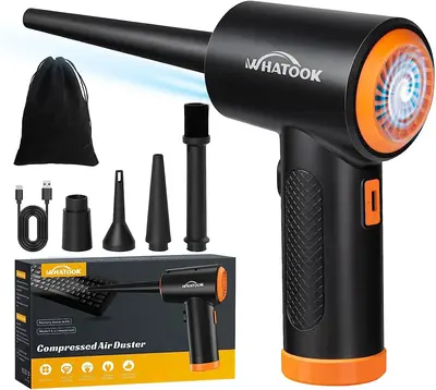 WHATOOK Blowers Electric Air Duster spray Handheld Cordless High Speed Motor 6000mAh Rechargeable Type-C Fast Charge Air blow...