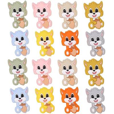 16Pcs 8 Colors Cartoon Squirrel Silicone Beads