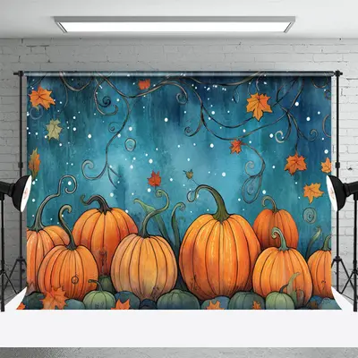 Autumn Pumpkin Maple Leaf Halloween Photo Backdrop - Aperturee