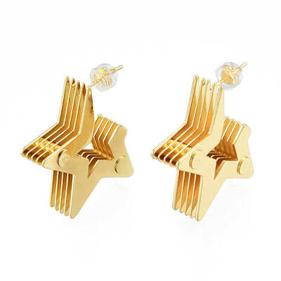 Brass Multi-Layer Star Stud Earrings