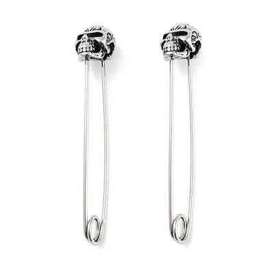 Halloween Skull 316 Surgical Stainless Steel Safety Pin Hoop Earrings for Women
